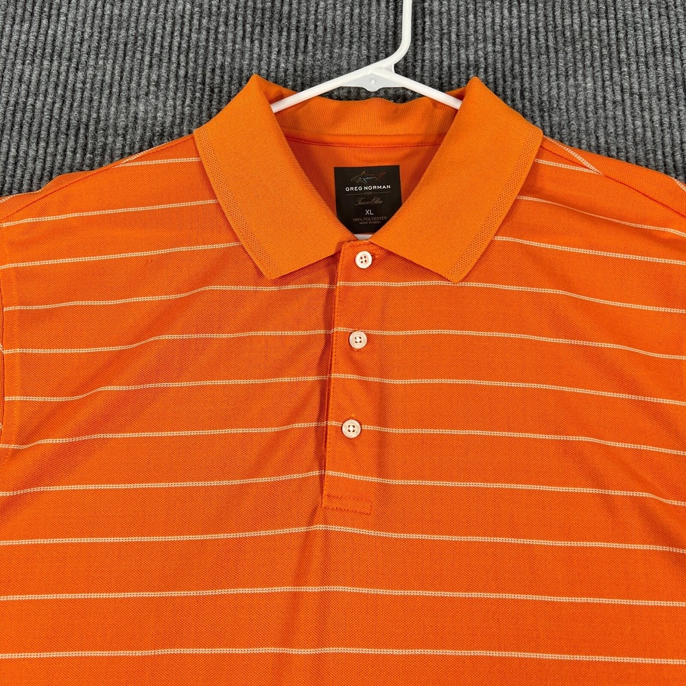 Greg Norman Polo Shirt Mens XL Extra Large Orange Striped Short Sleeve Golf